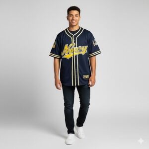 Colosseum Sport Navy Baseball Jersey Blue Yellow‎ Script Logo Athletic - Size XL